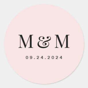 Klassische Rosa-Monogramm-Typografie-Hochzeit Runder Aufkleber