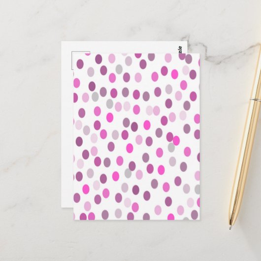Klassische rosa Polka Punkte auf Weiß Postkarte (Vorderseite/Rückseite Beispiel)
