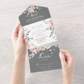 Klassische rosa Rosenblütenblütenhochzeit All In One Einladung (Abreißen)