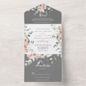 Klassische rosa Rosenblütenblütenhochzeit All In One Einladung (Innen Boden)