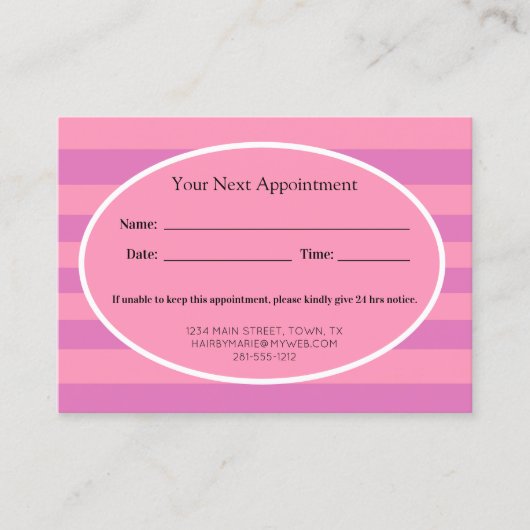 Klassische rosa Streifen Terminkarte (Vorderseite)
