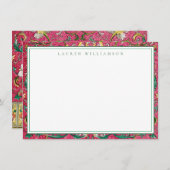 Klassische Rosa und grüne Chinoiserie Note Card Mitteilungskarte (Vorne/Hinten)