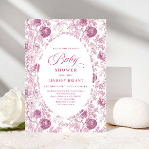 Klassische rosa und weiße Rosen Toile Baby Shower Einladung