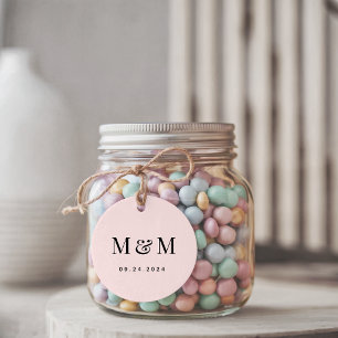 Klassische rosafarbene Monogramm-Typografie-Hochze Geschenkanhänger