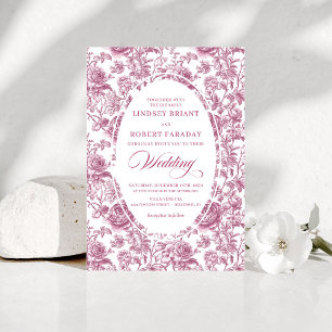 Klassische rosafarbene Rosen-Toile-Floral-Hochzeit Einladung