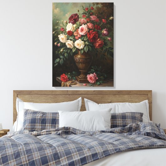 Klassische Rose Bouquet Ölgemälde | Vintag Leinwanddruck (Insitu (Schlafzimmer))