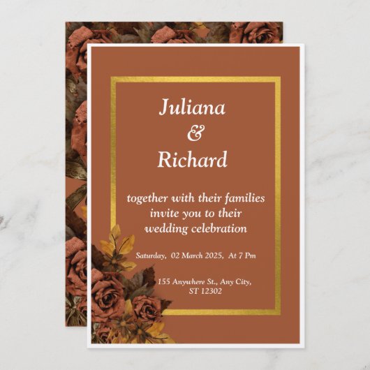 Klassische Rose für Hochzeiten im Herbst Einladung (Vorne/Hinten)