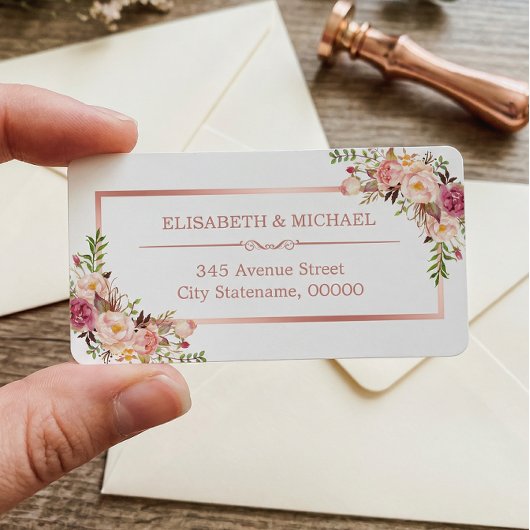 Klassische Rose Gold Frame Elegante Blumendekorati Adressaufkleber