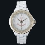 Klassische Rose Gold Glitzer Anker & weißer Marmor Armbanduhr<br><div class="desc">Stilvolles und elegantes Design mit vergoldetem Glitzer-Anker der Imitate und weißem Marmor.</div>