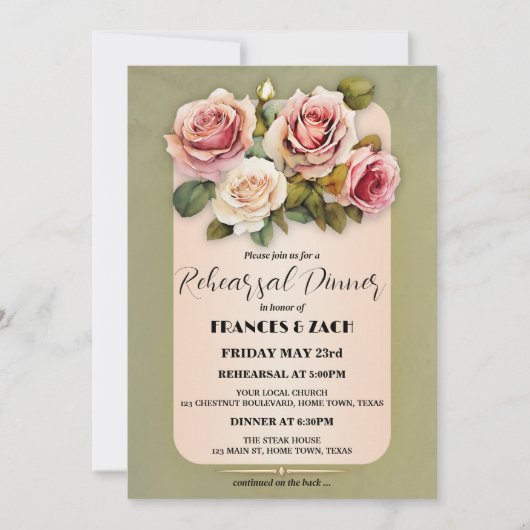 Klassische Rose QR Code Probe Abendessen Einladung (Vorderseite)