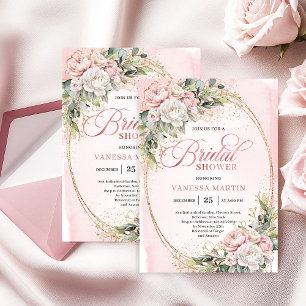 Klassische Roségoldene Florale Grüne Hochzeitsdusc Einladung