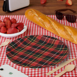 Klassische Rot-Gelb-Tartan Streifen Pappteller