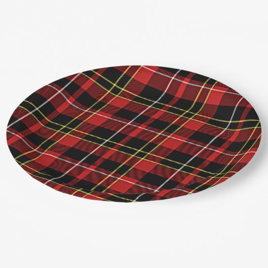Klassische Rot-Gelb-Tartan Streifen Pappteller (Schrägansicht)