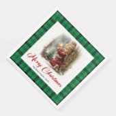 Klassische Rot Grüne Feier Winter Szene Servietten (Ecke)