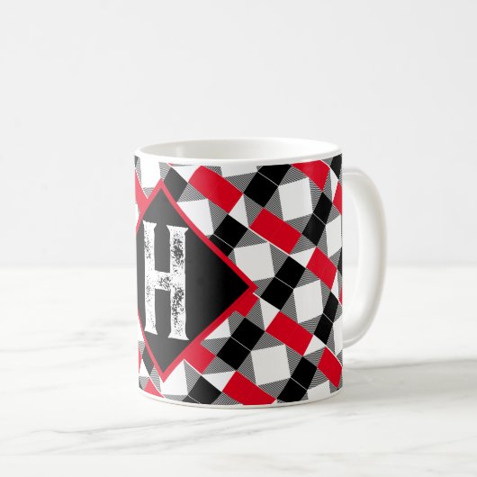 klassische Rot-Schwarz Monogram Erstdekoration Kaffeetasse (VorderseiteRechts)