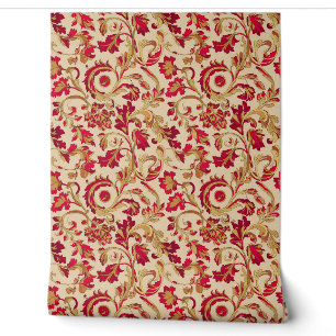 Klassische Rot- und Gold-Blüte Tapete