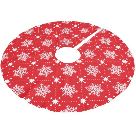 Klassische Rot und Weiße Schneeflocken Weihnachtsm Polyester Weihnachtsbaumdecke (Schrägansicht)