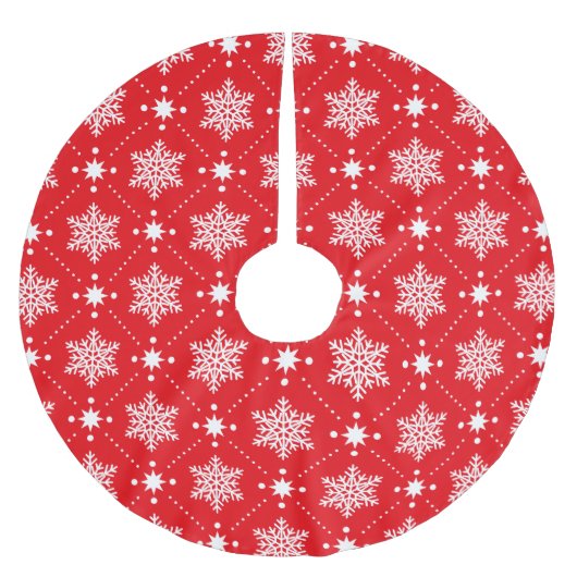 Klassische Rot und Weiße Schneeflocken Weihnachtsm Polyester Weihnachtsbaumdecke (Vorderseite)
