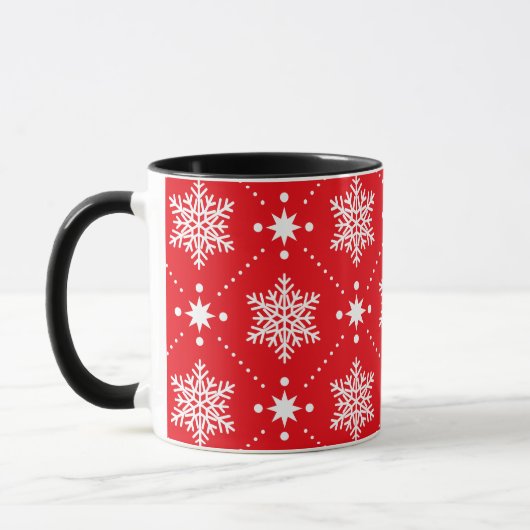 Klassische Rot und Weiße Schneeflocken Weihnachtsm Tasse (Links)