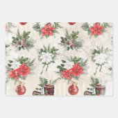 Klassische Rot-Weiß-Poinsettia-Kiefernfische Geschenkpapier Set (Vorderseite)