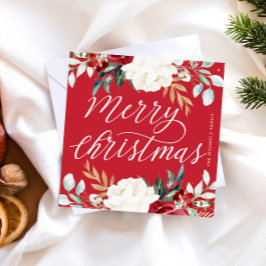 Klassische Rote Botanische Flora Frohe Weihnachten Mitteilungskarte