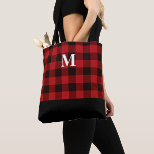 Klassische rote Buffalo-Karo-Tasche mit Monogramm Tasche