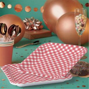 Klassische rote Gingham-Papierplatten Pappteller