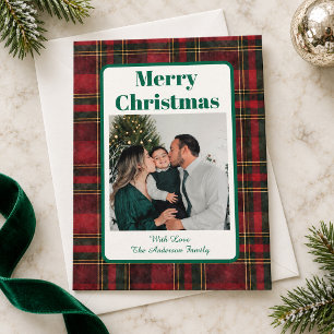 Klassische rote grüne Tartan Karo Weihnachtsfoto Feiertagspostkarte