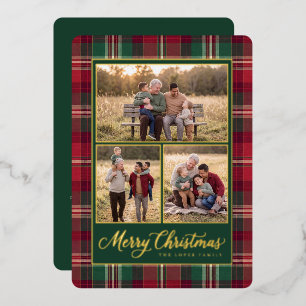 Klassische rote Karo-Weihnachts-Fotocollage Folien Feiertagskarte