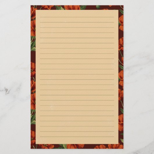 Klassische rote Mohnblumen liniiert Briefpapier (Vorderseite)