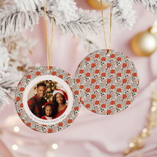 Klassische rote Poinsettie 1 Familienfoto Weihnach Keramik Ornament