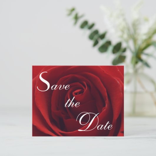 Klassische Rote Rose Save the Date Hochzeitseinlad (Stehend Vorderseite)