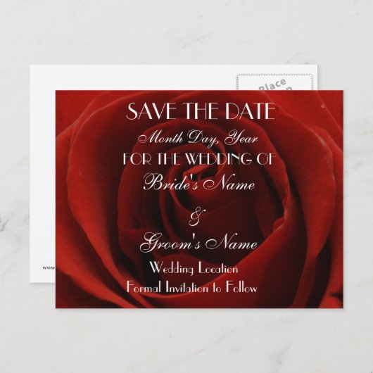 Klassische Rote Rose Save the Date Hochzeitskarte Ankündigungspostkarte (Vorne/Hinten)