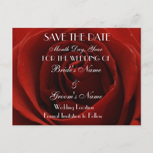 Klassische Rote Rose Save the Date Hochzeitskarte Ankündigungspostkarte (Vorderseite)