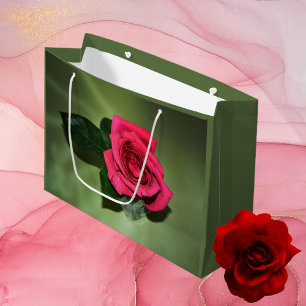 Klassische Rote Rose Schönes Grün Große Geschenktüte