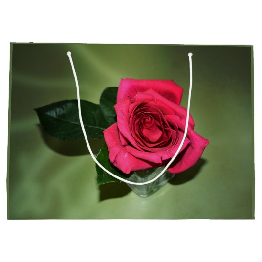 Klassische Rote Rose Schönes Grün Große Geschenktüte (Rückseite)