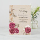 Klassische Rote Rose und Weintrauben Einladung zur (Stehend Vorderseite)