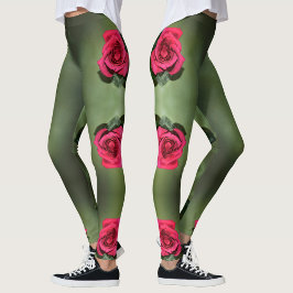 Klassische Rote Rosen Elegantes Grün der Blumen Leggings