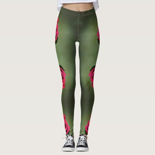 Klassische Rote Rosen Elegantes Grün der Blumen Leggings (Vorderseite)