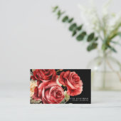 Klassische Rote Rosen Schwarze Visitenkarten Visitenkarte (Stehend Vorderseite)
