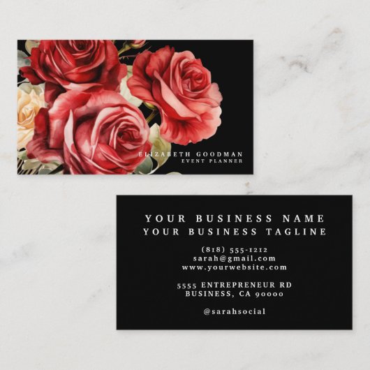 Klassische Rote Rosen Schwarze Visitenkarten Visitenkarte (Vorne/Hinten)