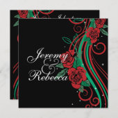 Klassische Rote Rosen und grüne Wirbel auf der Sch Einladung (Vorne/Hinten)