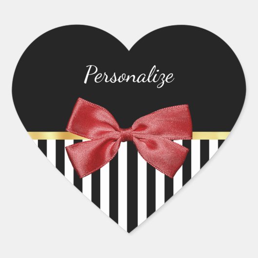 Klassische rote, schwarze und weiße Streifen mit N Herz-Aufkleber (Vorderseite)