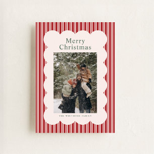 Klassische rote Streifen-Fotoweihnachtskarte Feiertagskarte