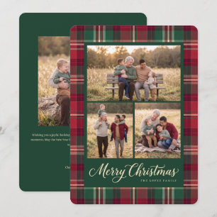 Klassische rote Tartan-Frohe-Weihnachten-Fotocolla Feiertagskarte