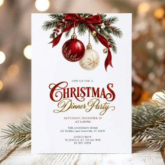 Klassische rote und goldene Weihnachtsdinnerparty Einladung