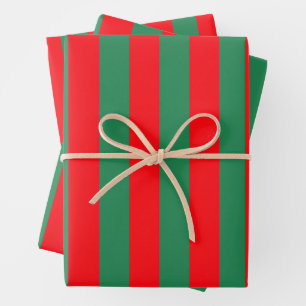 Klassische rote und grüne Weihnachtsstreifen Geschenkpapier Set