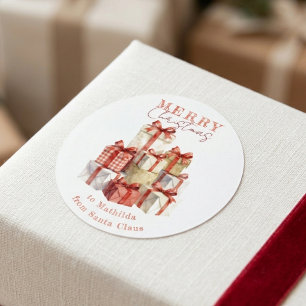 Klassische rote Wasserfarbe-Geschenke von Santa Cl Runder Aufkleber