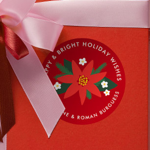 Klassische rote Weihnachtsstern-Weihnachtsgeschenk Runder Aufkleber