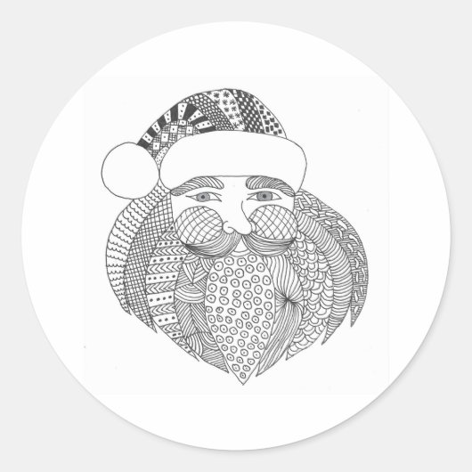 Klassische Round Stickers - Doodle Santa (Vorderseite)